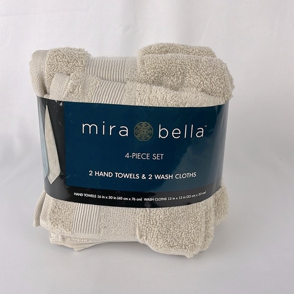 Mira Bella 4 pc Lt Tan Towel Set, 2 Hand Towel 16x30 2 Washcloth 13x13 NWT - Picture 7 of 8